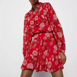 Zara Floral Red Dress XS Like New